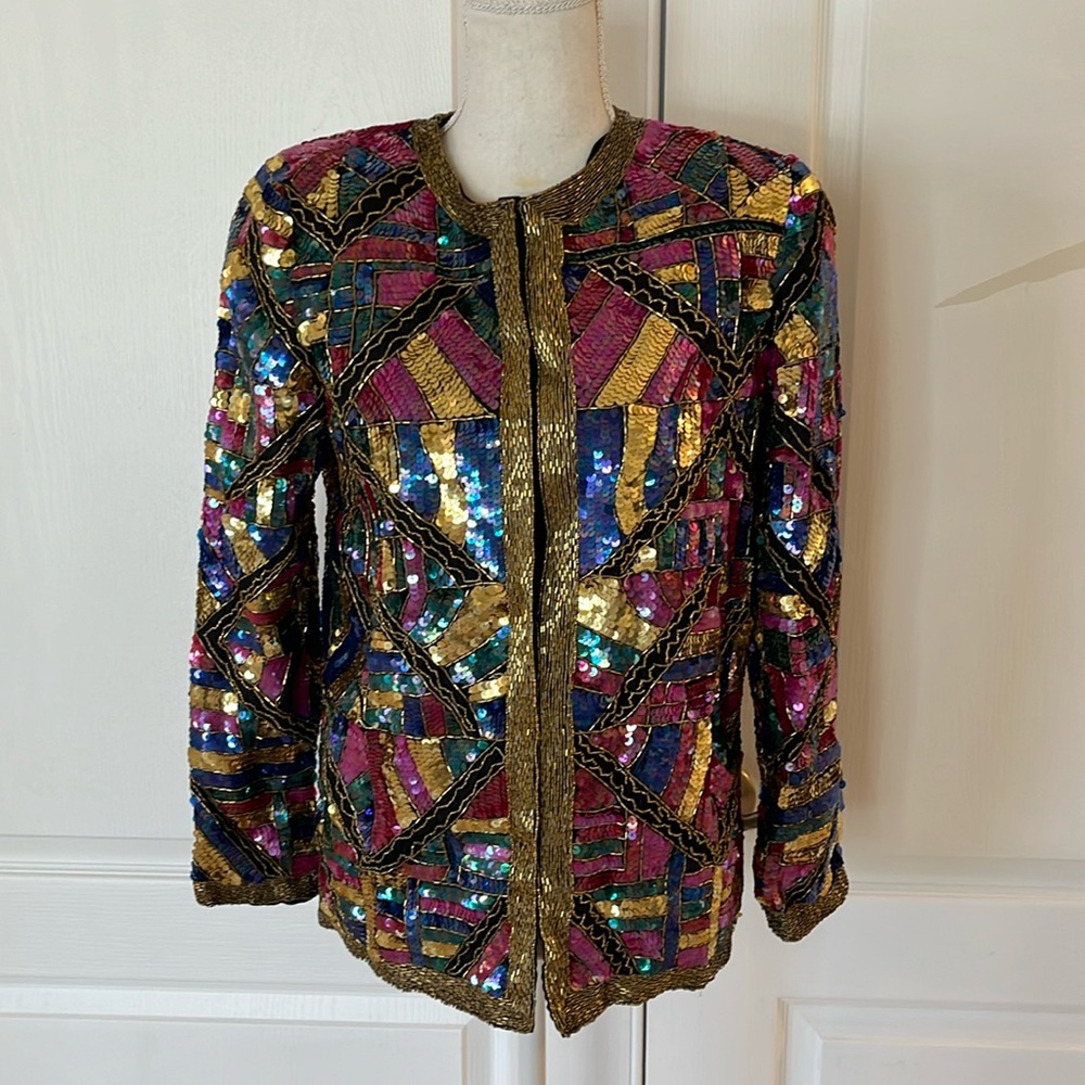 100% Silk Laurence Kazar Vintage Sequin Blazer